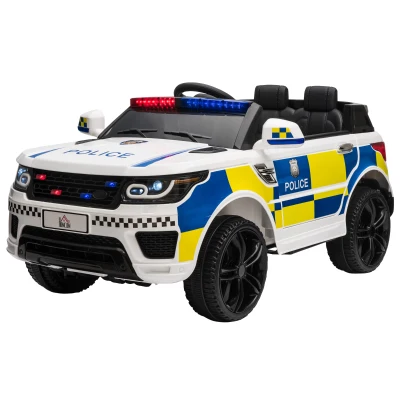HOMCOM Coche Eléctrico Infantil de Policía Coche de Batería 12V con Mando a Distancia Bluetooth Luz USB Sirena Blanco(m-1)