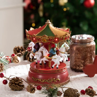 HOMCOM Weihnachtsspieluhr, drehendes Karussell, mit Musik, LED-Beleuchtung, bunt, 13 x 13 x 18,5cm