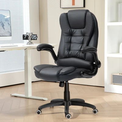HOMCOM Ergonomischer Bürostuhl, klappbare Armlehnen, Neigefunktion, Schwarz