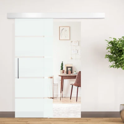 HOMCOM Glasschiebetür Schiebetür Tür Zimmertür mit Griffstange einseitig satiniert 90 x 205 cm