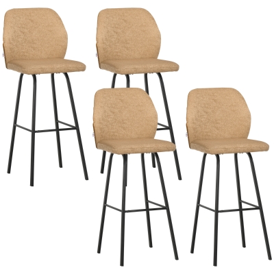 HOMCOM Bar Stools Set of 4 Upholstered Steel Legs Light Brown