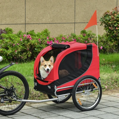 HOMCOM Remorque Vélo Chien 8 Réflecteurs Rouge/Noir