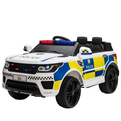 HOMCOM Coche Eléctrico Infantil de Policía Coche de Batería 12V con Mando a Distancia Bluetooth Luz USB Sirena Blanco(m-10)