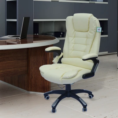 Homcom Fauteuil de Bureau Massant Crème 62 x 68 x 121 cm