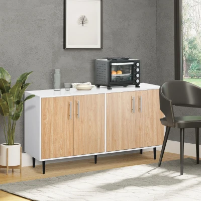 HOMCOM Buffet Salon Blanc Chêne 2 Placards Étagères