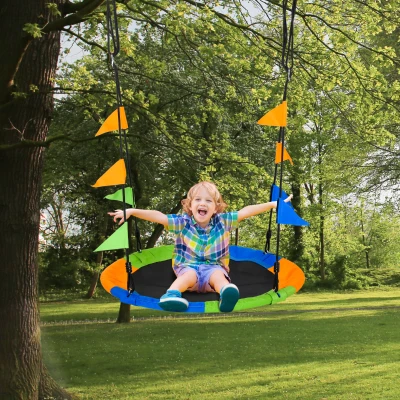Outsunny Altalena rotonda per bambini 100cm x 100cm x 180cm Blu, Verde, Arancione