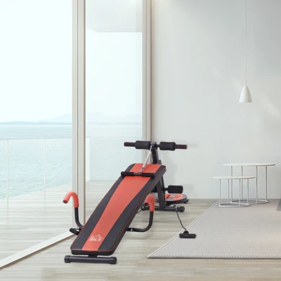 HOMCOM Banc de musculation banc pliable de fitness avec oreiller multifonction sit-up entraînement abdominaux bras dossier hauteur réglable à 3 niveaux acier 53 x 166 x 52-60 cm noir rouge