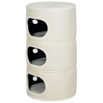 PawHut Katzenfass, 4 Ebenen, mit Kissen, Kratzmatte, Spielbällen, Katzenhaus für Innenbereich, Beige