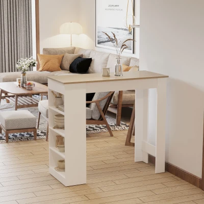 HOMCOM Bar Table with 4-Tier Storage Shelf Natural