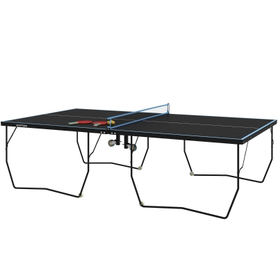 SPORTNOW Tischtennisplatte, klappbar, 8 Räder, pulverbeschichteter Stahlrahmen, MDF, 274 x 152,5 x 76 cm, Schwarz