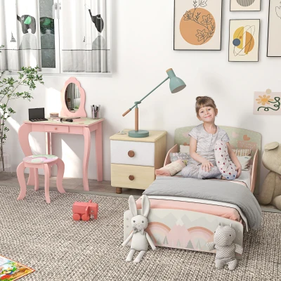 ZONEKIZ Kids Bed Frame & Dressing Table Set Pink 3-6 Years