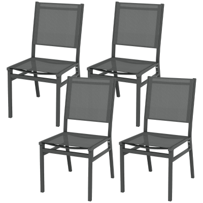 Outsunny Lot de 4 chaises de jardin en aluminium et revêtement maille textilène pour salle à manger extérieur
