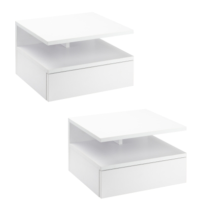 HOMCOM Conjunto de 2 Mesas de Cabeceira Flutuante com 1 Gaveta e Prateleira Aberta com Desenho Moderno Montado na Parede 35x32x22,5cm Branco