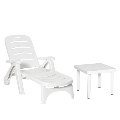 Outsunny 2pcs Outdoor Dining Set Table & Lounge Chair White
