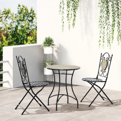Outsunny Set Tavolo e Sedie da Giardino 60cm x 60cm x 71cm Giallo