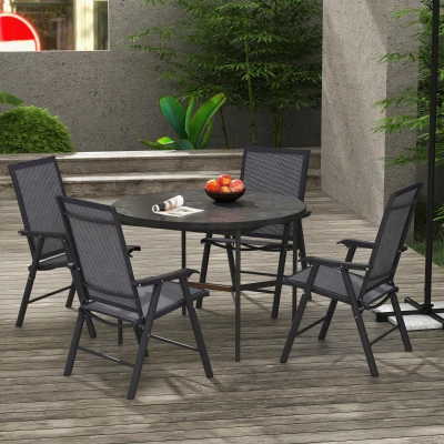 Outsunny Set of 4 Folding Garden Chairs Metal Dark Grey
