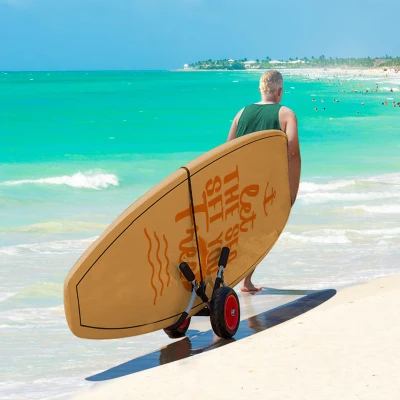 HOMCOM Carrito para Tablas de Surf Plegable con 2 Ruedas Carga 45 kg y Marco de Aluminio 64x55x38,5 cm Negro y Rojo