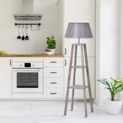 HOMCOM Lampadaire 2 Étagères 40W Pin Lin Gris