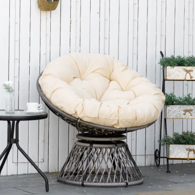 Outsunny Papasansessel, Korbsessel, Sitzkissen, Kunstrattan, drehbar, Metallrahmen, 87 x 97 x 90 cm, Beige