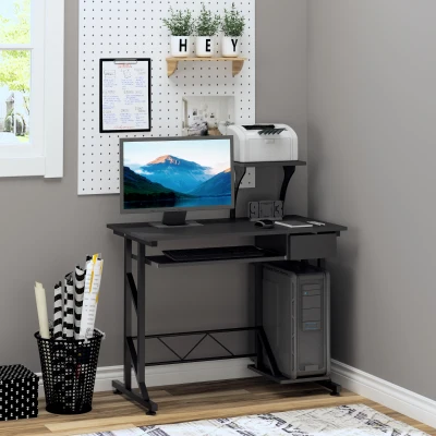 HOMCOM Mesa de Escritorio Mesa de Estudio con Bandeja de Teclado y Cajón Mesa de Ordenador para Despacho 90x50x100 cm Negro