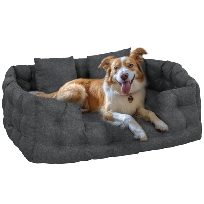 PawHut Cama para Mascotas con 2 Almohadas Colchón para Perros Antideslizante con Funda Extraíble y Lavable 110x70x35 cm Gris