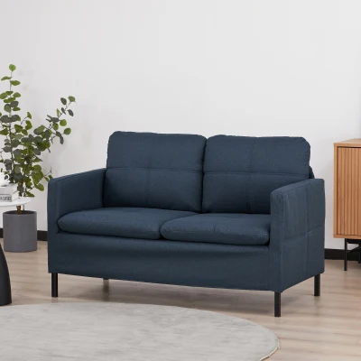 HOMCOM Zweisitzer-Sofa, breite Armlehnen, atmungsaktiver Stoff, Schaumstoffpolsterung, 135 x 67 x 80 cm, Dunkelblau