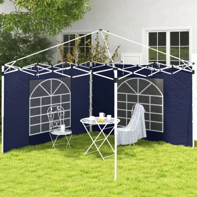 Outsunny Pavillon-Vorhänge, 2er-Set, für 3x6m oder 3x3m Gartenpavillons, mit Fenstern und Türen, Blau