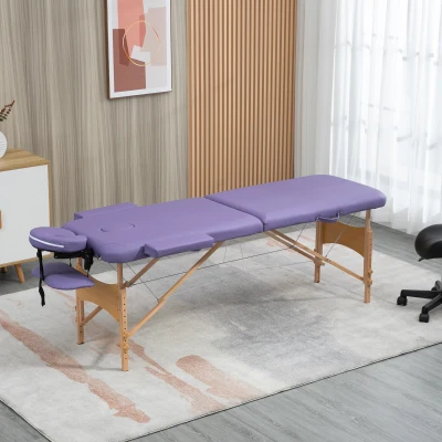 HOMCOM Portable Massage Bed Wooden Frame 2 Sections Purple