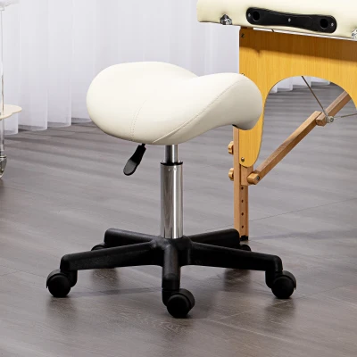 HOMCOM Saddle Stool PU Leather Adjustable White