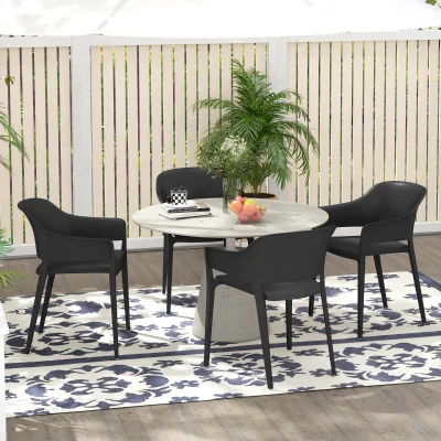 Outsunny Set 4 Sedie in Plastica da Giardino Impilabili Nero