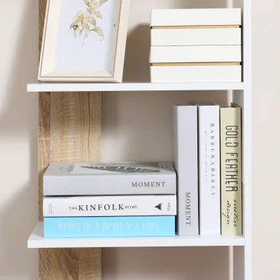 HOMCOM Estantería de Almacenaje con 5 Estantes Librería Multiusos para Estudio Oficina con Base Elevada Diseño Elegante 45x21x170 cm Blanco y Roble(m-8)