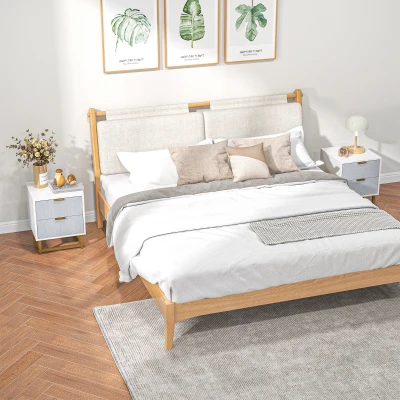 HOMCOM Bedside Table Set of 2 Steel Frame Grey & White