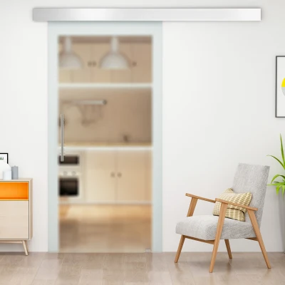 HOMCOM Glasschiebetür mit Griffstange, einseitig satiniert, 77,5 x 205 cm
