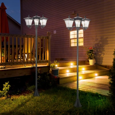 Outsunny Conjunto de 2 Farolas Solares de Exterior con 3 Luces LED Impermeable IP44 para Camino Terraza 51,5x47x182,5 cm Negro