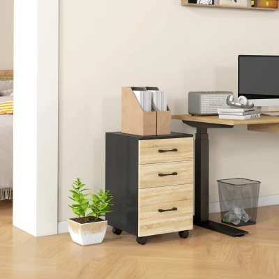 HOMCOM Cassettiera Ufficio con 3 Cassetti, Portadocumenti e Ruote