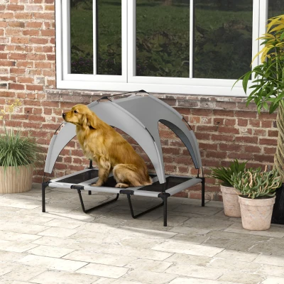 PawHut Hundebett Outdoor-Hundebett, wetterbeständig, erhöhtes Gestell, 106 x 76 x 94 cm, Hellgrau