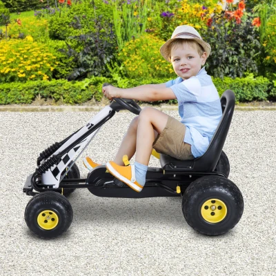 HOMCOM Gokart mit verstellbarem Sitz Tretauto Tretfahrzeug mit Handbremse Pedal Gokart Pedalfahrzeug ab 3 Jahre Kinder Schwarz 95 x 66,5 x 57 cm