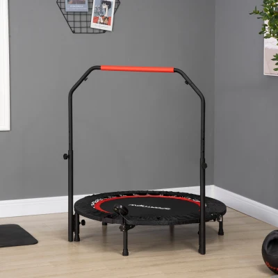 HOMCOM Trampolino Fitness Pieghevole Ø102cm con Manubrio Nero