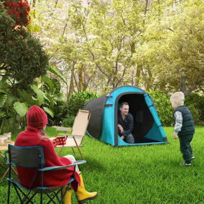 Outsunny Pop up Zelt für 1-2 Personen Campingzelt für 3 Jahreszeiten Polyester Glasfaser Blau+Grau 220 x 108 x 110 cm