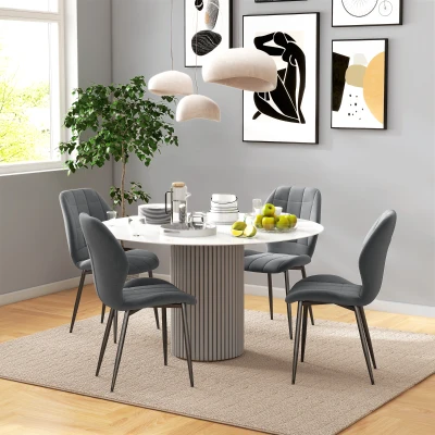 HOMCOM Set of 4 Flannel Tub Dining Chairs Dark Grey