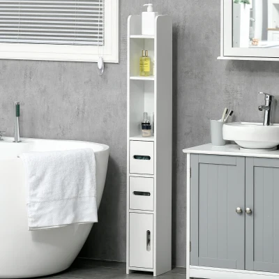 kleankin Mobile Bagno con Mensole e Armadietti in Legno Bianco