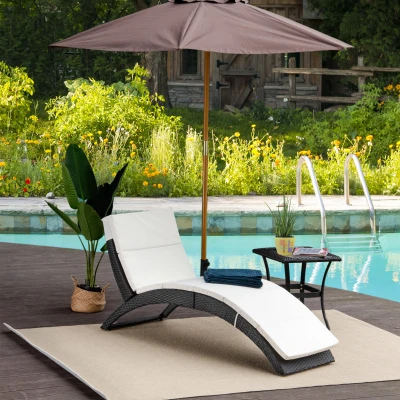 Outsunny Foldable Rattan Sun Lounger Black with Cushion