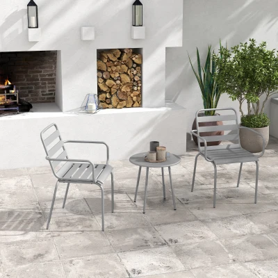 Outsunny 3teiliges Bistro-Set Balkonbistro-Set 2er-Bistroset, klappbar, modernes Desing, 51 x 58 x 78 cm, Hellgrau