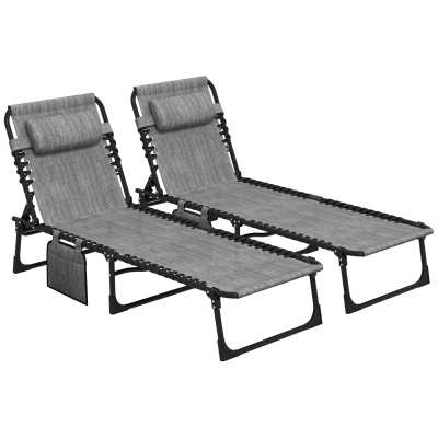 Outsunny Portable Sun Lounger Set of 2 Mixed Grey