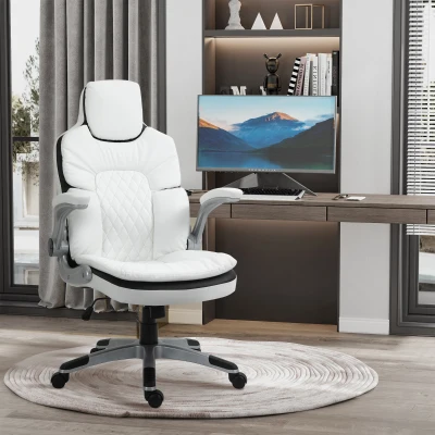 HOMCOM Fauteuil Bureau Racing Pivotant Blanc Noir