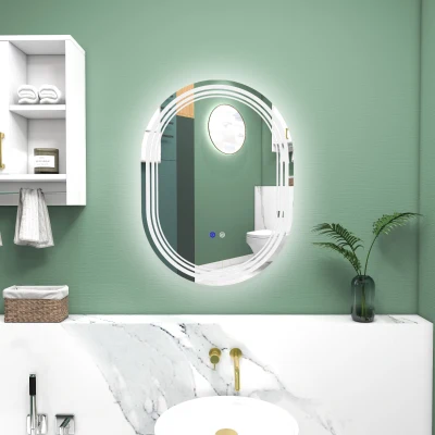 kleankin Miroir Ovale LED Salle Bain 70x50cm