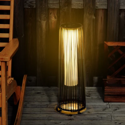 Outsunny Gartenleuchte, Außenlampe, solarbetrieben, 8 Stunden Betrieb, Automatikmodus, Rattanoptik, 21,5 x 21,5 x 61 cm