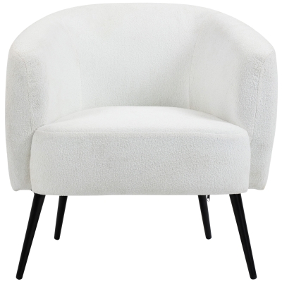 HOMCOM Fauteuil Tissu Bouclé Pieds Métal Salon Blanc