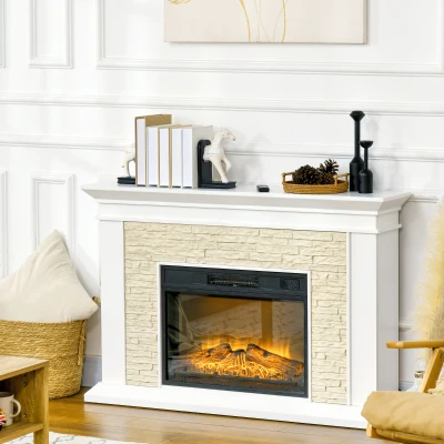 HOMCOM Chimenea Eléctrica con Calefacción 1800W Efecto de Llama con Control Remoto Temporizador 120x24x80 cm Blanco