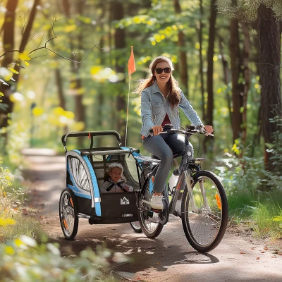 HOMCOM Kinderanhänger, Kinderwagen, 5-Punkt-Sicherheitsgurt, Universalkupplung, Stahl, Blau, 142 x 75 x 101 cm